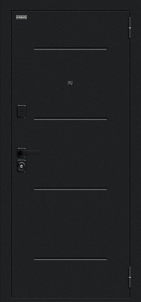 Входная дверь Техно/SBlack Букле черное/White Silk BR6200 внешняя сторона